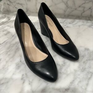 Nine West Black Leather Pointed Wedge Pumps